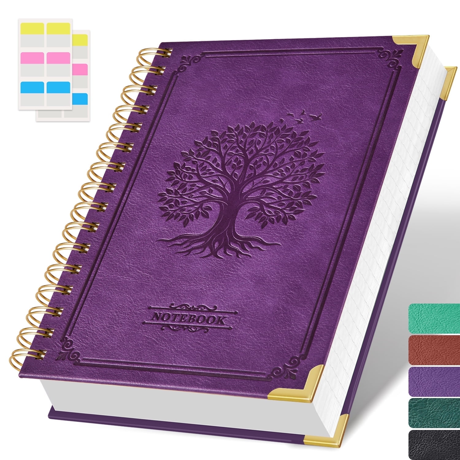 NIRMIRO A5 Hardcover Vintage Leather Notebook - Spiral Journal with Tree Embossed Cover, 100GSM Thick No Bleed Paper, Inner Pocket, 5.7''×8.4'' Notepad for Writing & Note-Taking