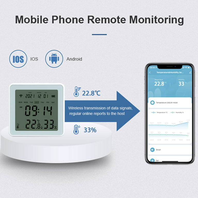 Smart Temperature Monitor Temperature and Humidity Sensor, Mobile App