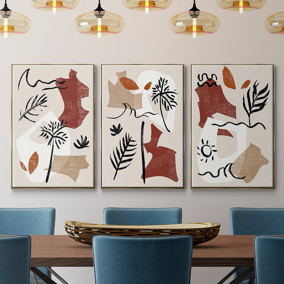 Soft Palms IV - Framed Premium Gallery Wrapped Canvas L Frame 3 Piece Set - Ready to Hang