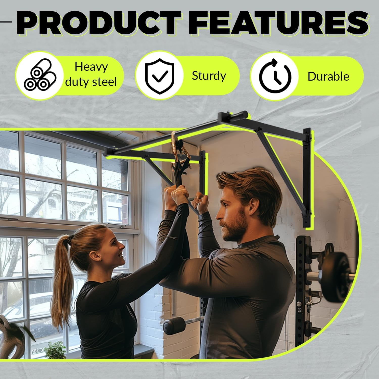 Kojem Pull up Chin Up Bar Gym Workout Fitness Training 50'' Heavy Duty Wall Mounted Home Mount Fitness 500lbs