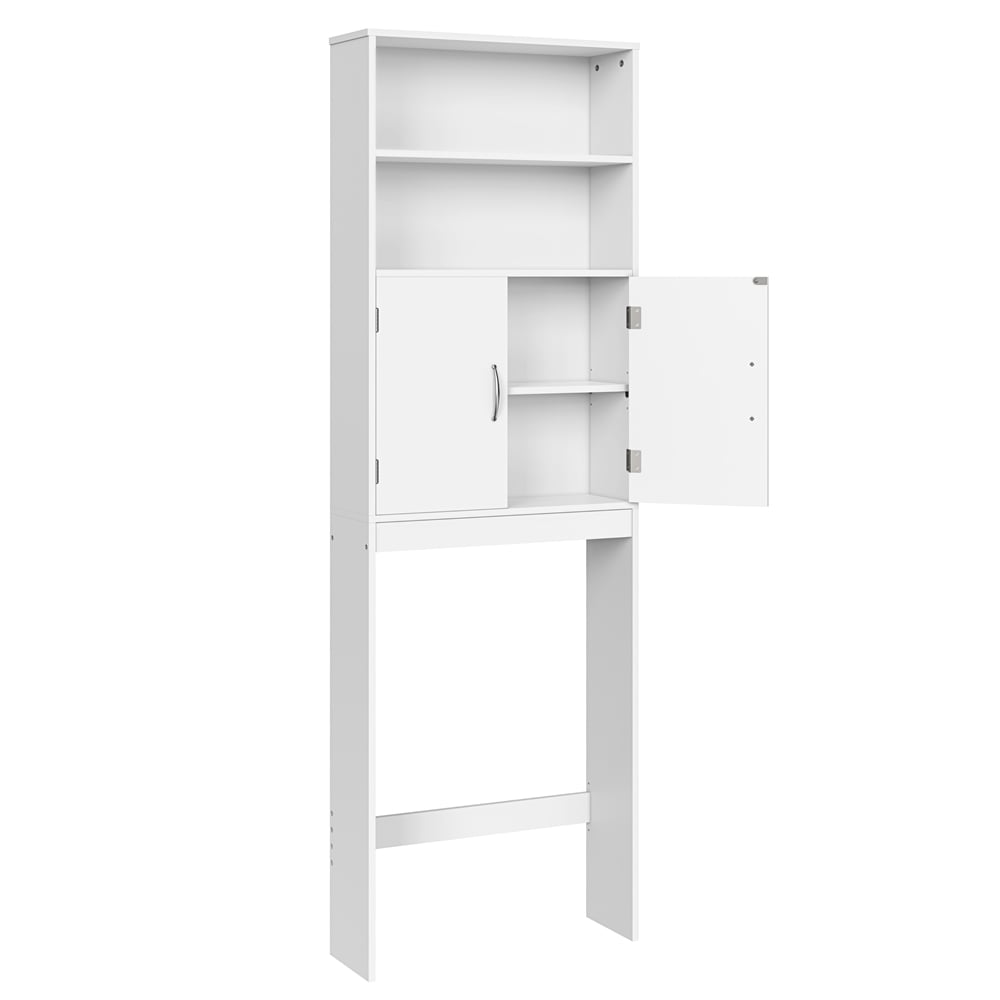 Alden Design 8" Width Wooden Over Toilet Storage Cabinet with Door for Bathroom, White