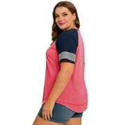 LANREMON Women Plus Size tops Summer t shirts Tunic for Women Crew Neck Short Sleeve Flowy Oversized T Shirts Clothes Pink 24 Plus