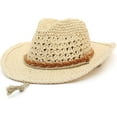 thumbnail image 3 of Straw Cowboy Hat Wide Brim Sun Hat Cowgirl Summer Panama Hat with Chin Strap Men Women KidTravel Outdoor Famliy Hat, 3 of 6