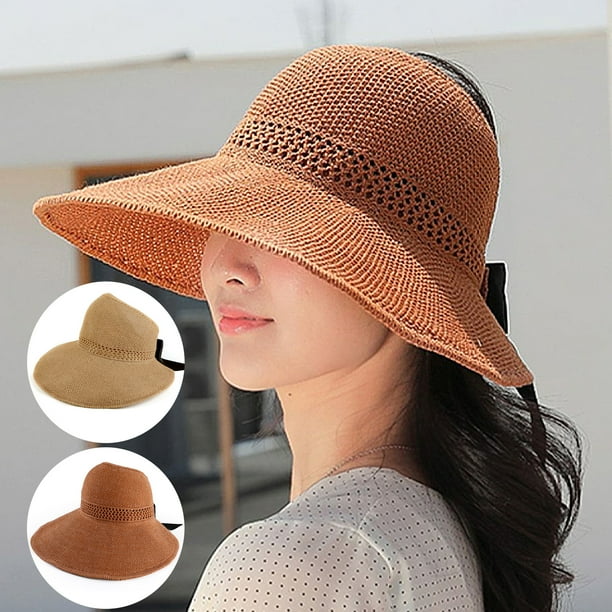 Kapmore Straw Sun Hat Wide Brim Hat Foldable Ponytail Hat Roll up Beach