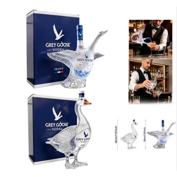 Bouteille de Whisky 3D Grey Goose 30e Anniversaire 1996-2026, Carafe de Vodka en Verre Sculpté Unique avec Boîte pour Présentation au Bar à la Maison (Grey Goose A & Grey Goose B)
