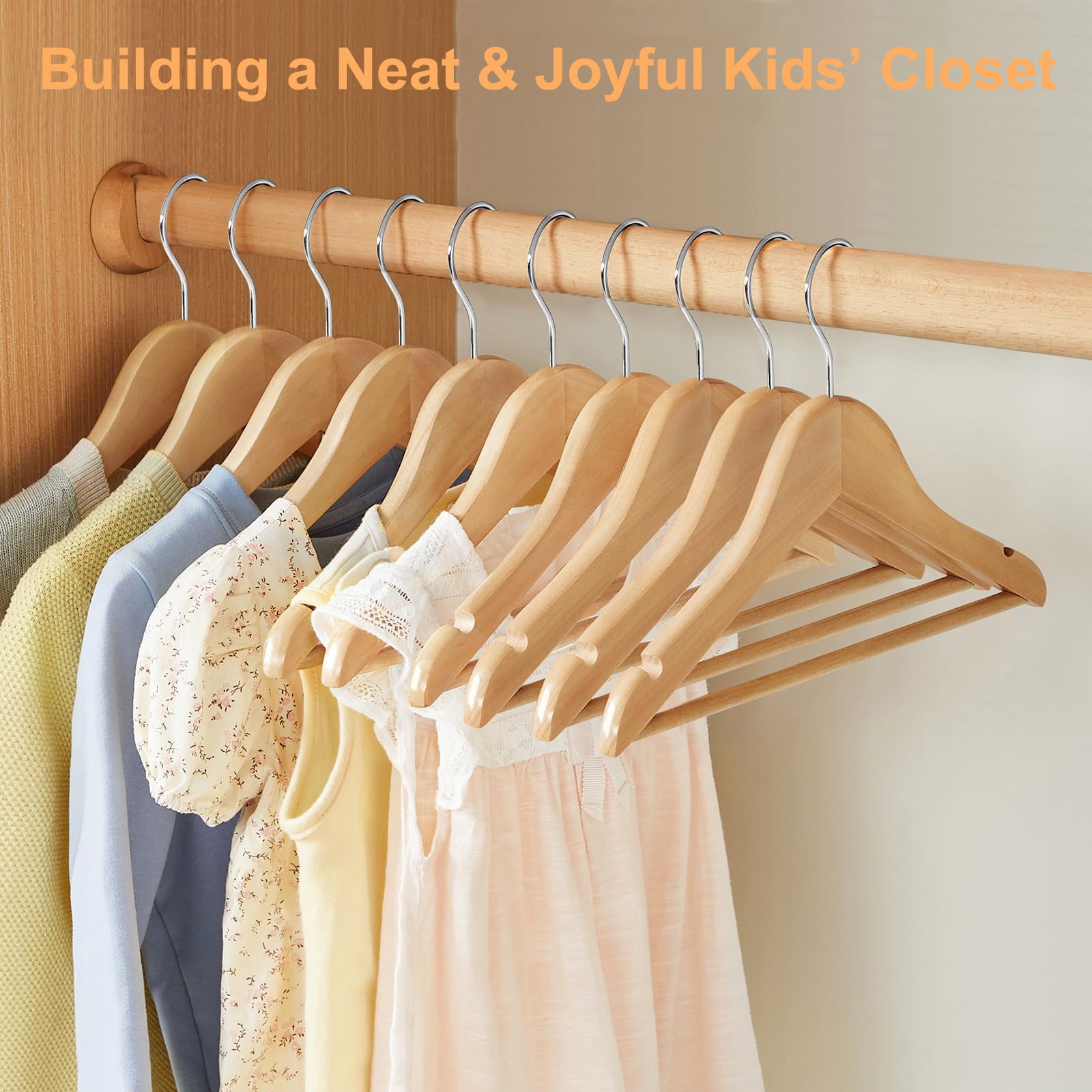 Cozymood Wooden Childrens Hangers Kids Hangers 20 Pack, Wood Baby Hangers, 360° Swivel Hook Non Slip Coat Hanger, Natural