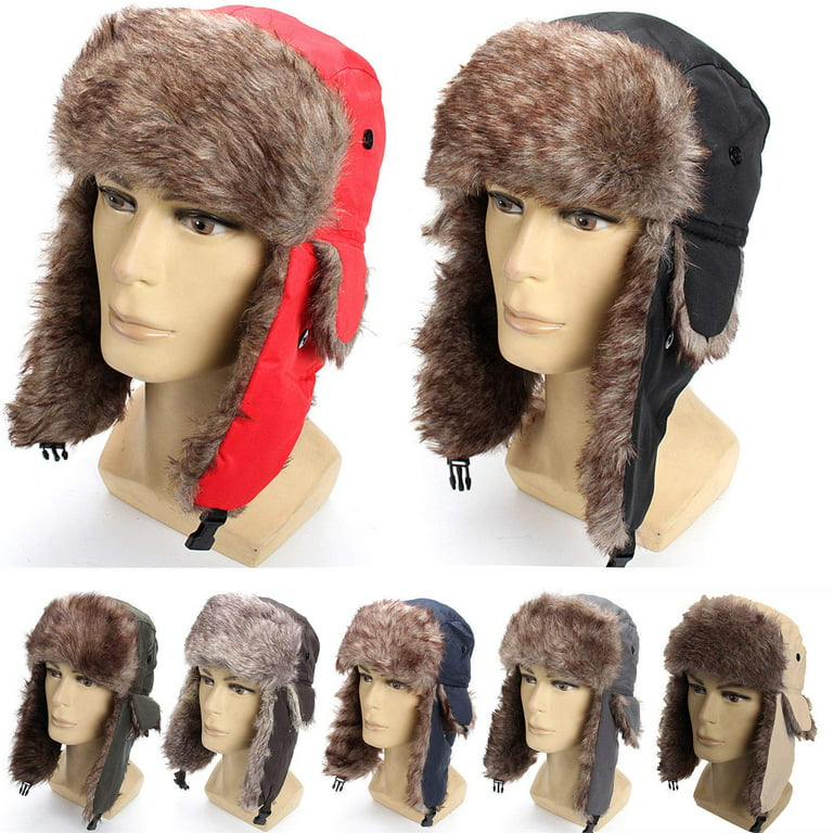 Jkerther unisex Men Women Russian Hat Trapper Bomber Warm Ear Flaps Winter Ski Hat Cap Headwear, Adult Unisex, Size: One size, Black
