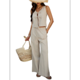 thumbnail image 3 of Womens 2 Piece Outfits V Neck Tie Waist Vest and Wide Leg Casual Pants Sets Deep Color S, 3 of 7