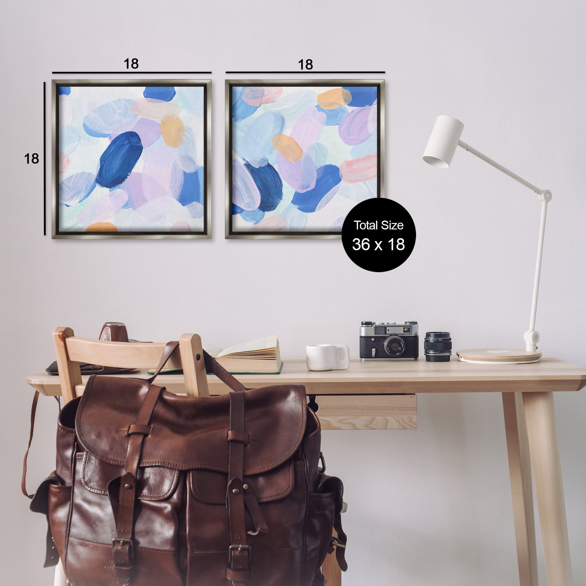 Stupell Industries Oval Lavender Blue Abstract Abstract Painting Gray Floater Framed Canvas Art Print Wall Art, 18 x 18, Set of 2