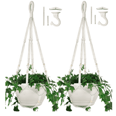 2PK Shineloha Hanging Planter for 12 inch Pot (Extra Long 43inch   Large) | Macrame Plant Hanger, Hanging Plant , White