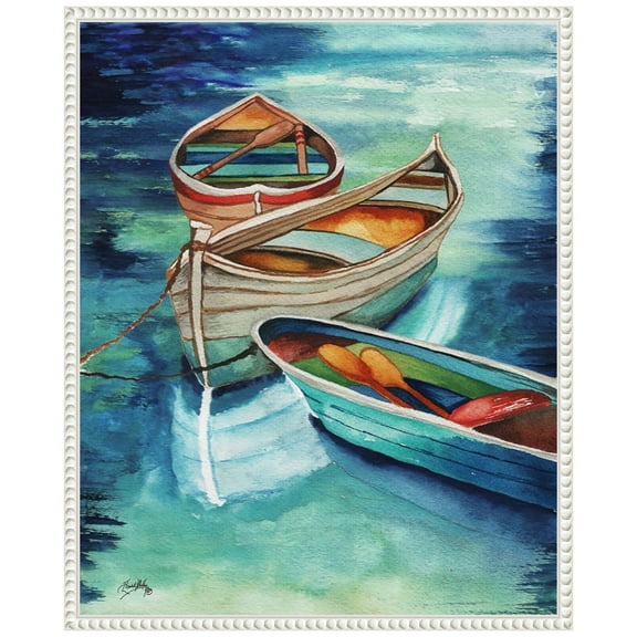 Amanti Art Docked Boats I Framed Canvas Wall Art Print
