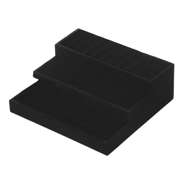Bandejas de exhibición para anillos, aretes, broches, gemelos, caja de colección, collar para mujer 3 capas Negro