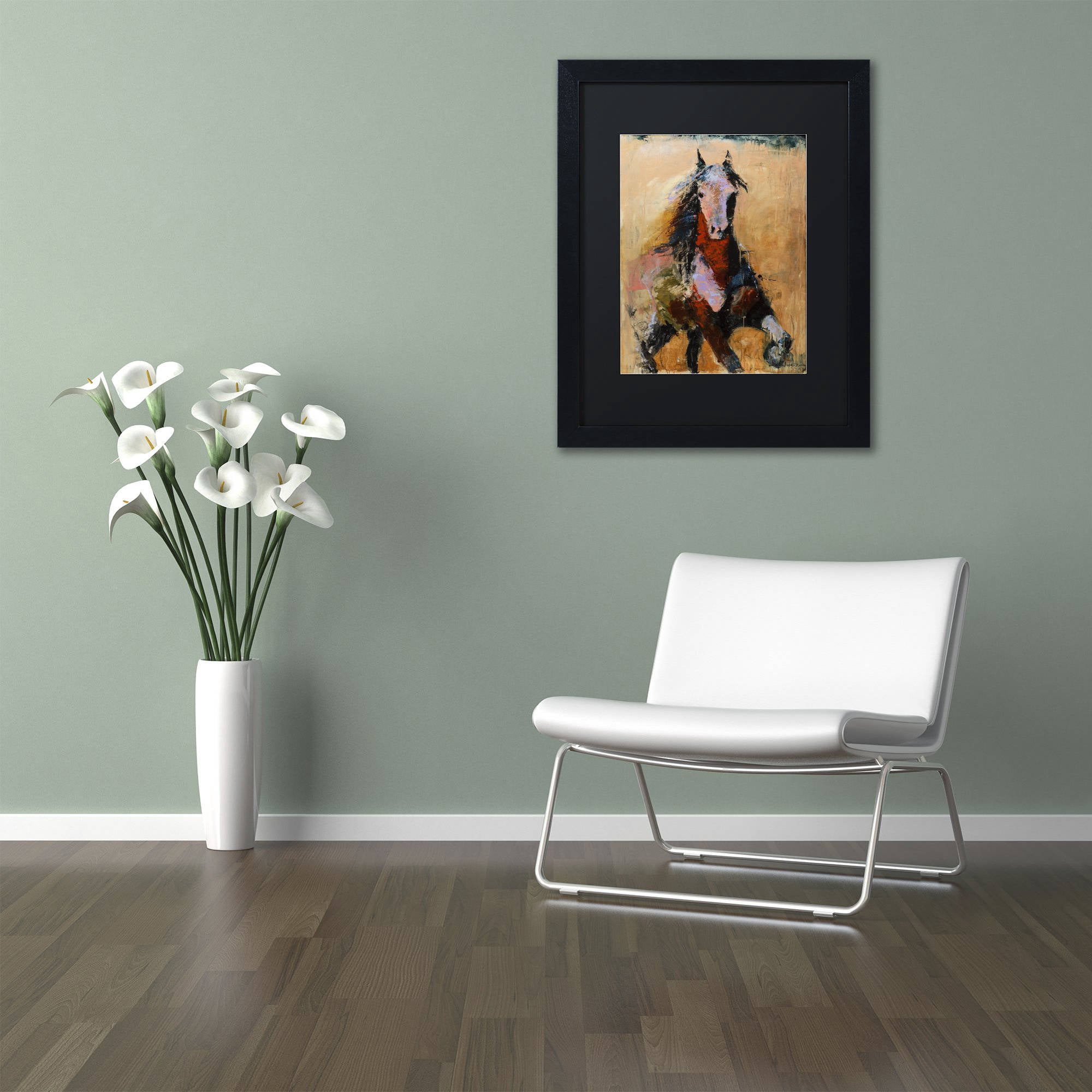 Trademark Fine Art "Golden Horse" Canvas Art by Joarez, Black Matte, Black Frame