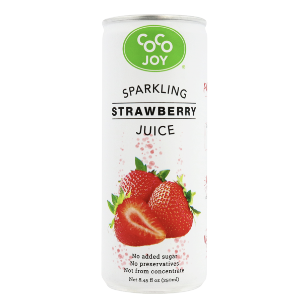 CoCo Joy 100 Natural Sparkling Strawberry Juice, (24 Pack) Fresh Low