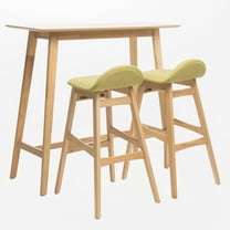 GDF Studio Tenley Mid Century Modern Faux Leather Upholstered Wood 3 Piece Bar Set, Green Tea and Natural Oak