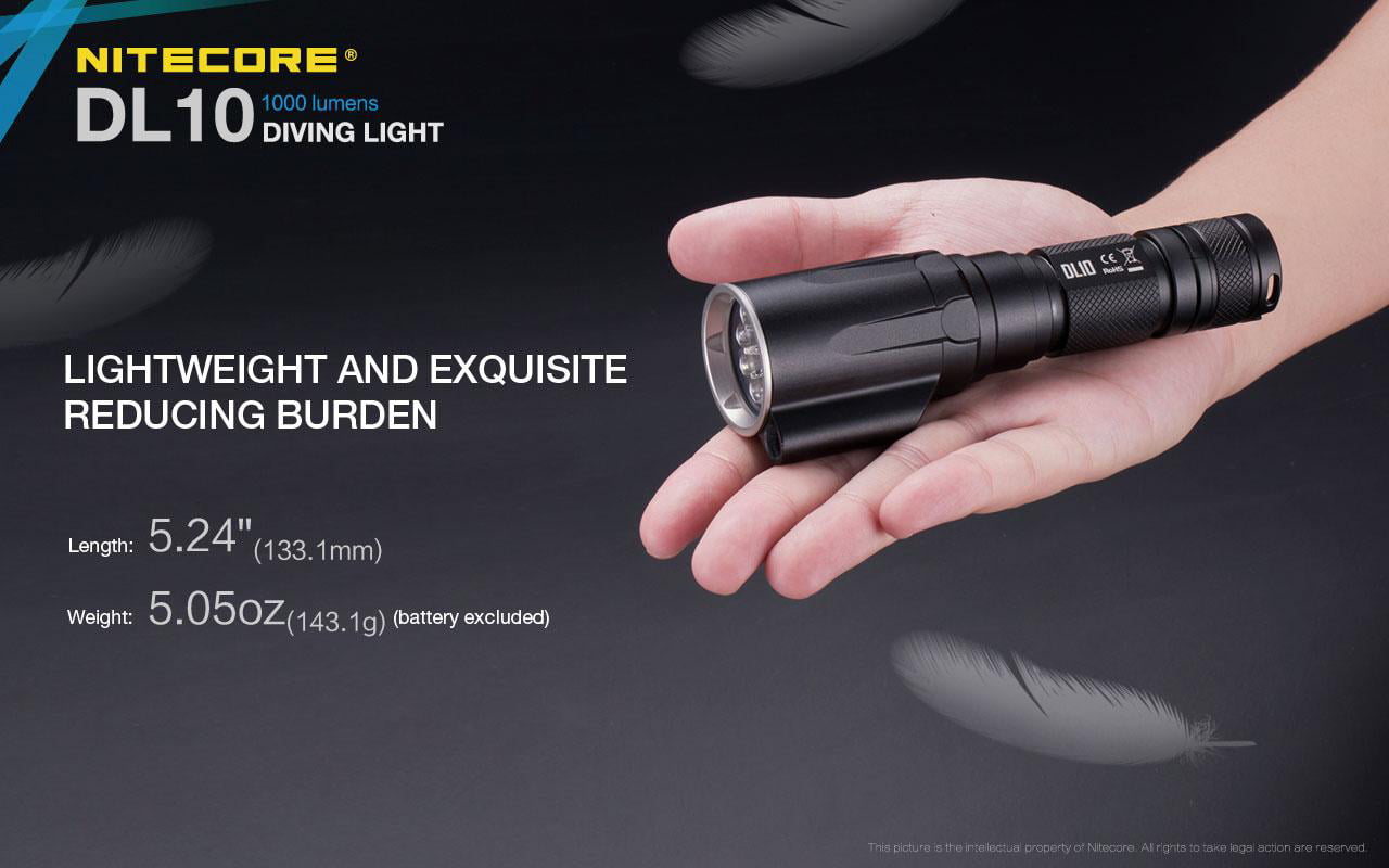 NITECORE DL10 Underwater Diving Flashlight w/NL1834R Battery Free USB Cable 