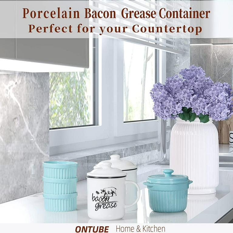 Bacon Grease Container, Ceramic Cooking Oil Storage with Strainer
