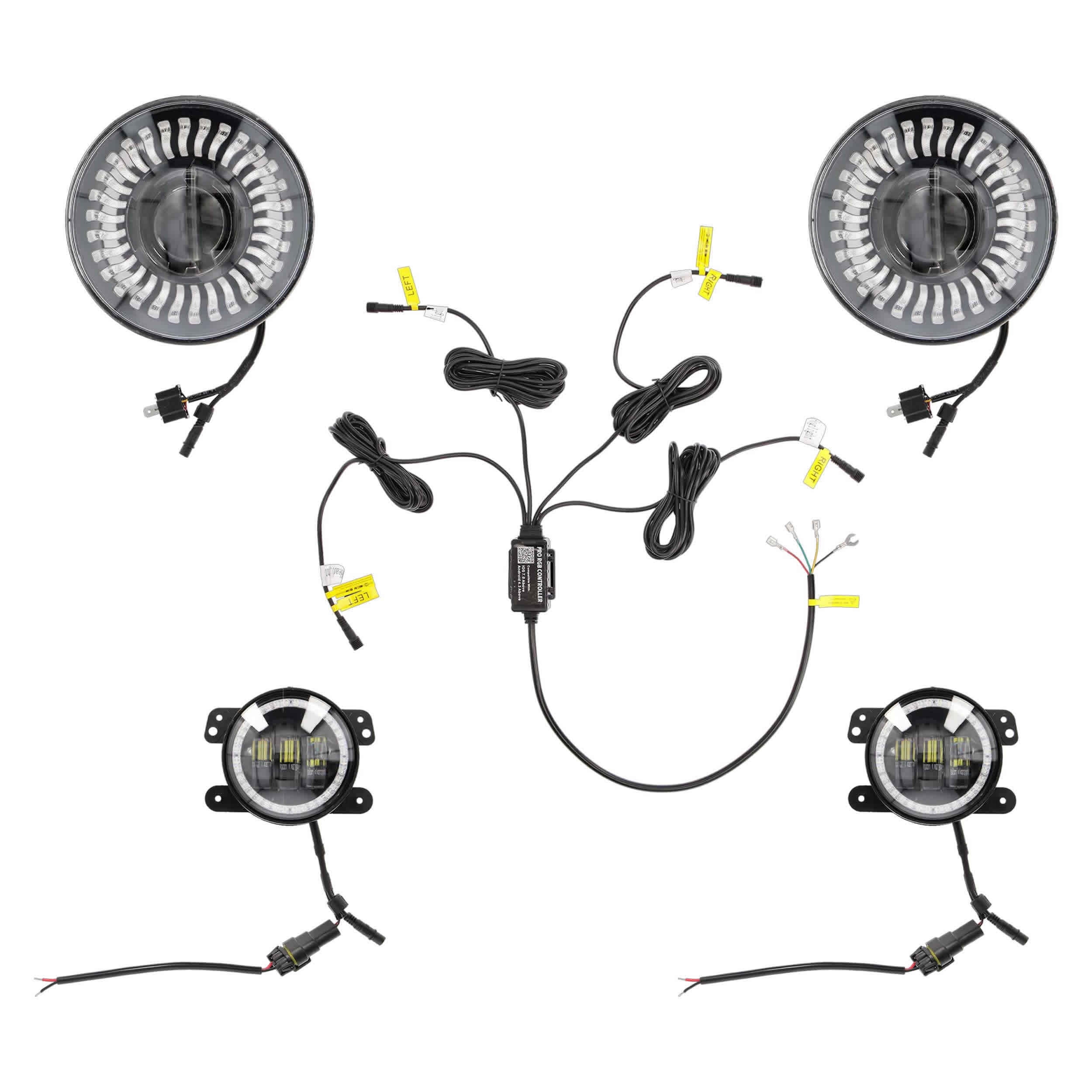 Metra JP-708RGBKT Chasing RGB 7" Projector Lights & 4" Fog Lights for Jeep