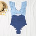 thumbnail image 4 of Womens One Piece Swimsuit Cutout Ruffle Trim Bathing Suit Flattering Swimwear for Beach Pool Vacation Sky Blue 2XL, 4 of 6