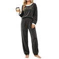 thumbnail image 5 of Naittoop Fleece Pajamas Womens Petite Casual Loose Comfy Thermal Plush Fuzzy Long Sleeve Sleepwear Winter 2 Piece Lounge Sets, 5 of 5