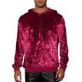 thumbnail image 1 of Sudadera de terciopelo INSPIRE CHIC para hombre, con capucha y mangas largas, color burdeos, 1 of 5