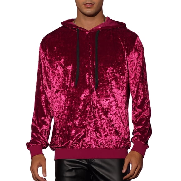 Sudadera de terciopelo INSPIRE CHIC para hombre, con capucha y mangas largas, color burdeos