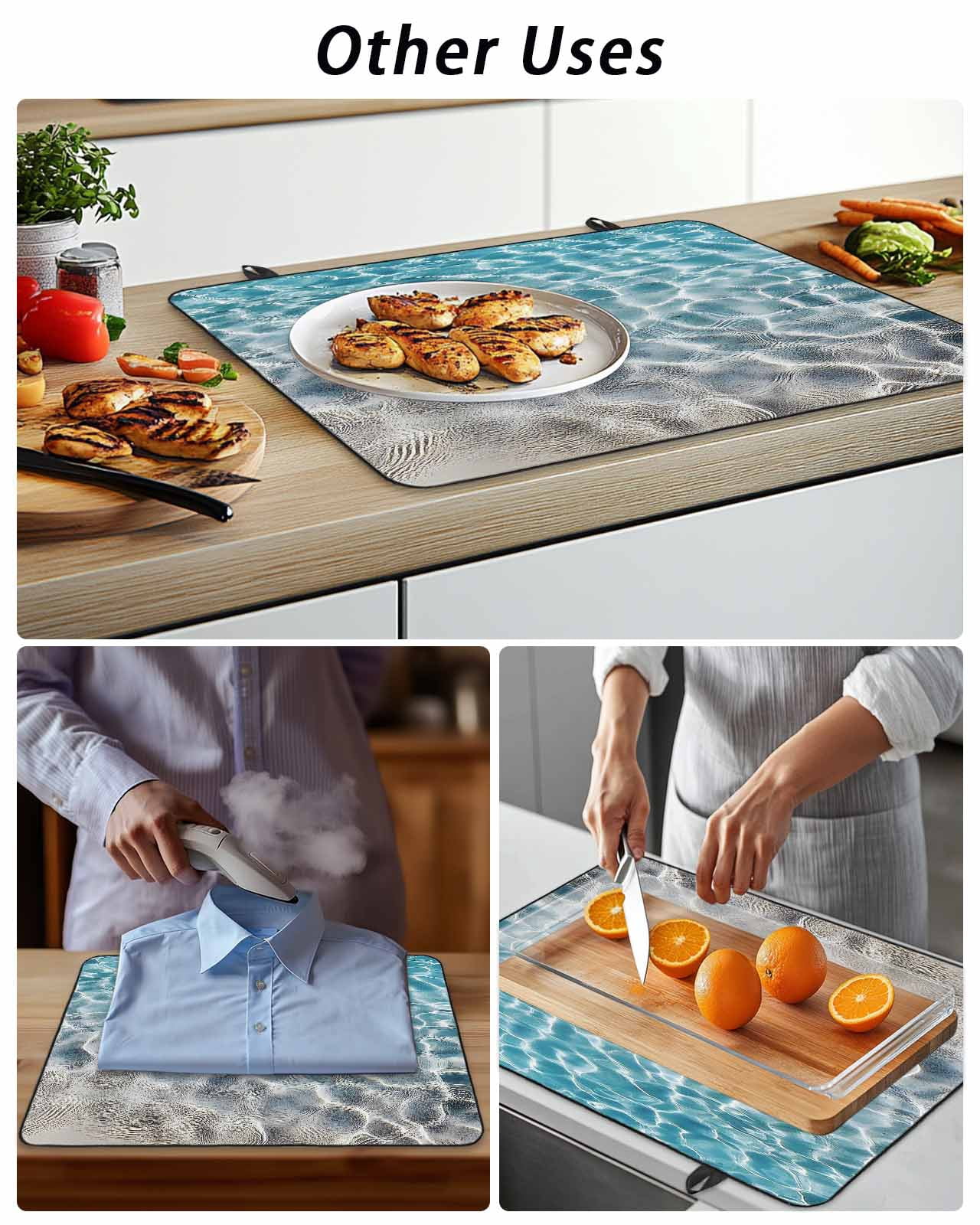 Stove Top Covers for Electric Stove 28.5x20.5 Inches, Summer Ocean Heat Insulation Fireproof Glass Cooktop Protector, Blue Water Ripple Farmhouse Texture Countertop Stovetop Cover for Kitchen