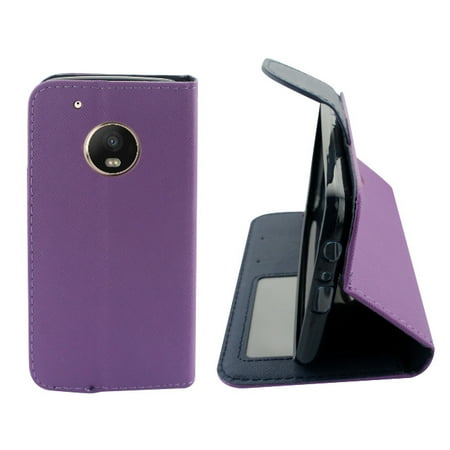 ∞ for Motorola G5 PLUS moto G5PLUS XT1685 XT1687 Case PU Leather Fold Kickstand Wallet Card Pocket Flip Pouch Purple Blue ∞