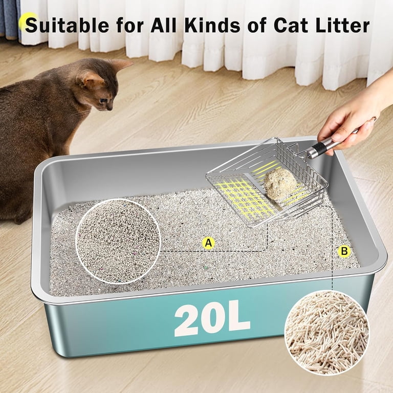 Extra Large Stainless Steel Cat Litter Box With Lid – 23.7"L X 15.8"W X 13.8"H, Anti-Leak, High Sides, Easy Clean