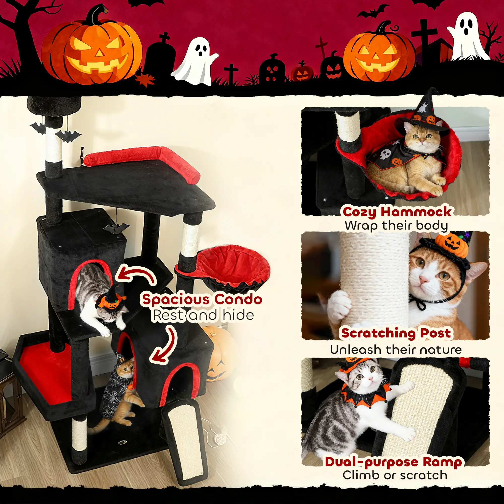 78" Cat Tree Cat Tower with Coffin Bed
