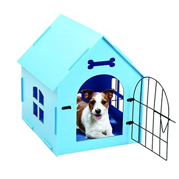 Pet Store Wood Dog House with Mat Blue