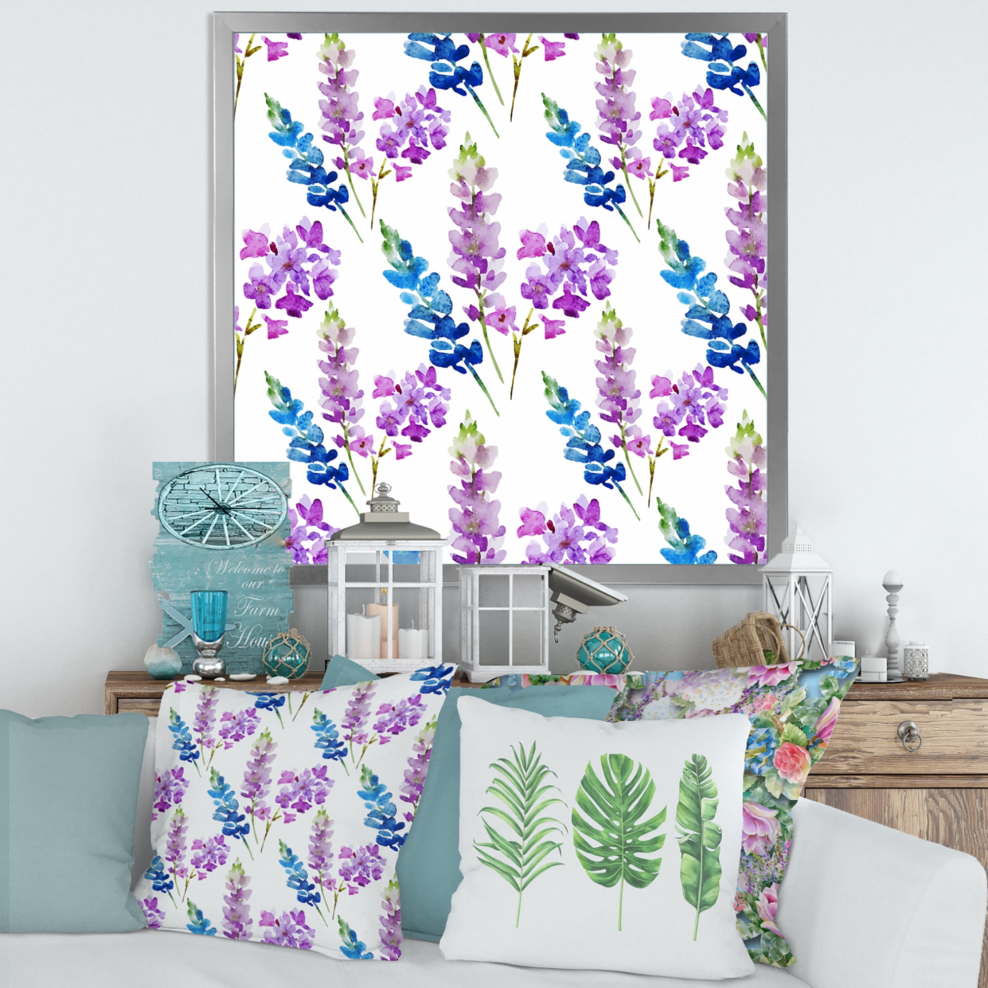 Designart 'Purple and Pink Floral Pattern' Traditional Framed Art Print