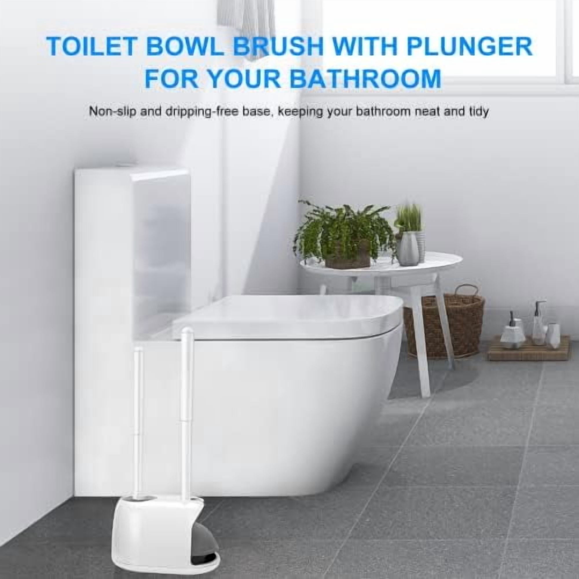 Toilet Brush and Plunger Set, Toilet Plungers for Bathroom Heavy Duty Toilet Bowl Brush and Holder Hidden Toilet Plunger and Brush Set for Deeply Cleaning - White