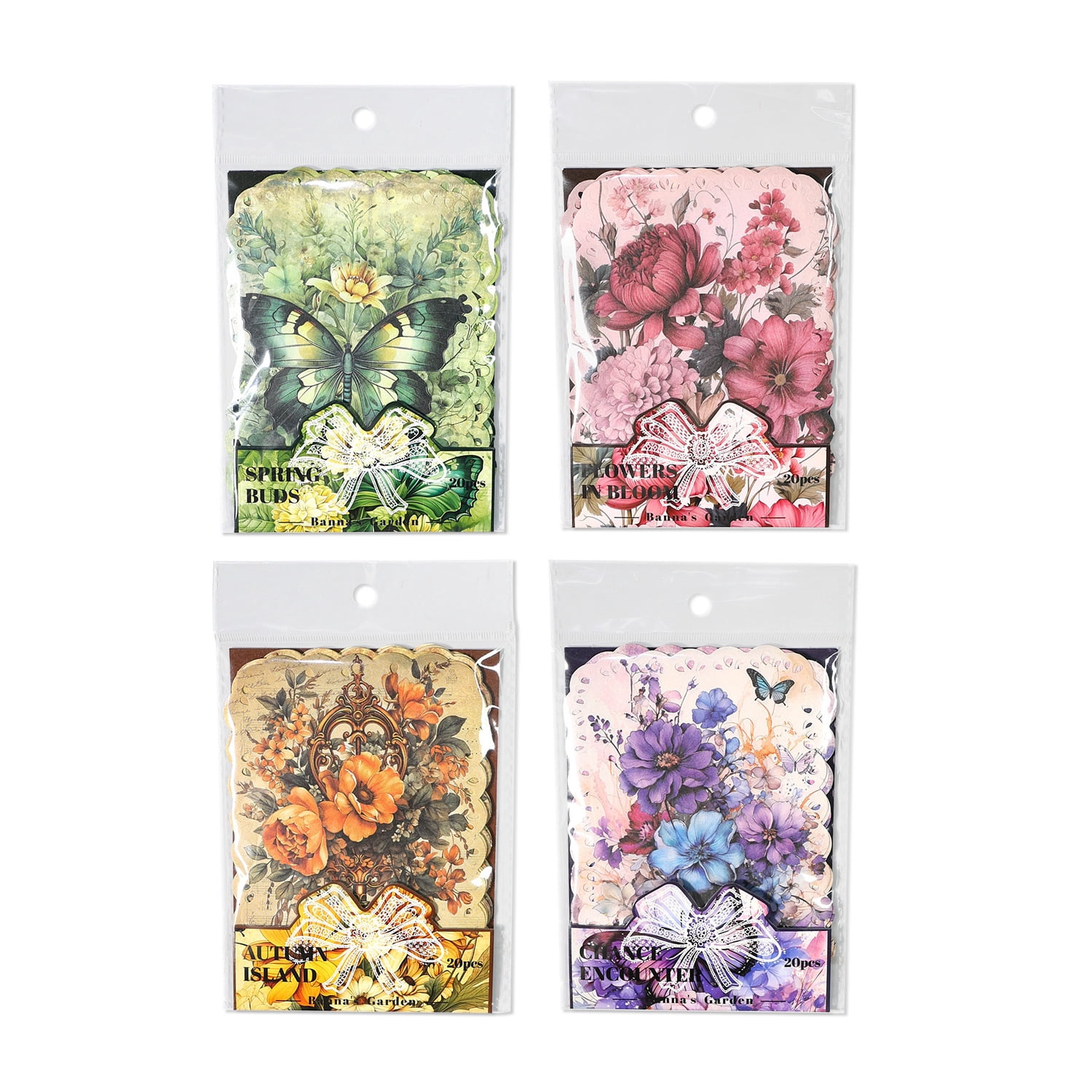 20 Sheets Gugu Forest Scrapbook Paper - Banna's Garden Series, Vintage American Botanical and Butterfly Designs