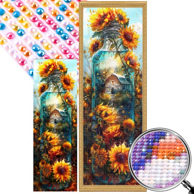 5D DIY Taladro Parcial AB Diamante Pintura Granja Botella Vidrio 35x95cm