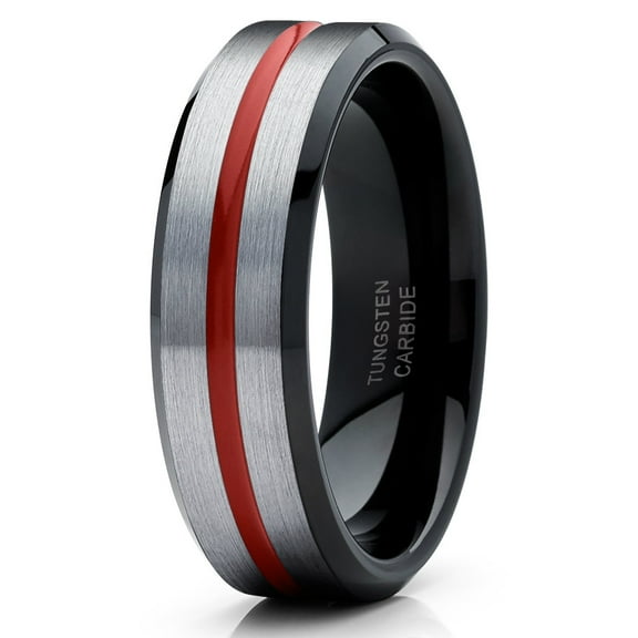 Red Tungsten Wedding Band Red Wedding Band Men & Women Black Tungsten Ring Comfort Fit