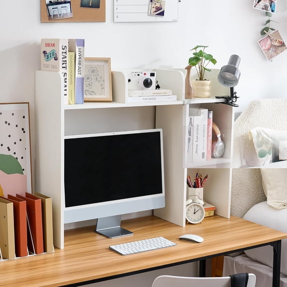 Classic Dorm Desk Bookshelf - White