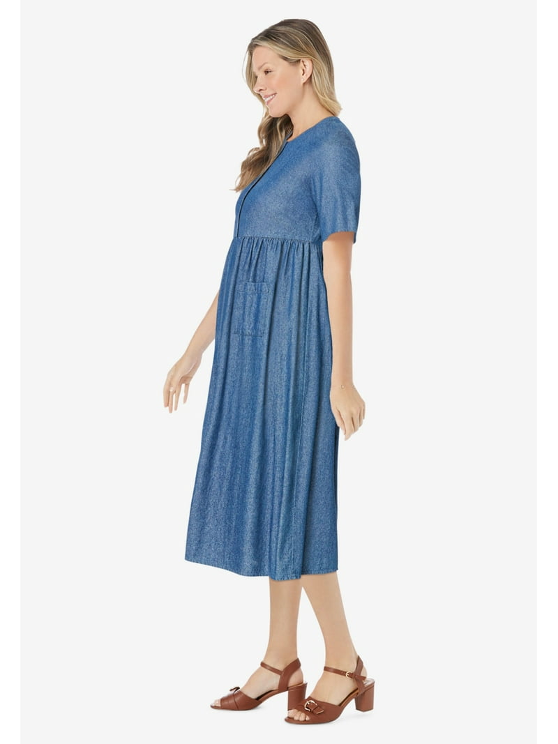 short sleeve denim dress plus size Woman Within Plus Size Short-Sleeve Denim Dress, Women's, Size: 32 Plus, Blue