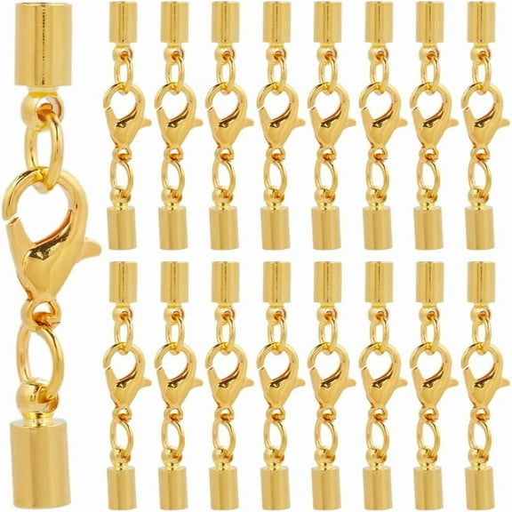 1 Box 50 Sets Lobster Claw Clasps with Cord Ends Clasp Connectors Bulk Gold Metal Brass Antique Barrel Crimp Bead Tip Cords End Clasp for Jewelry Making Bracelet Necklace DIY Crafts Supplies