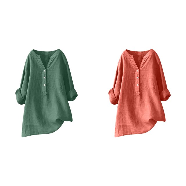(2-Pack) Rinsvye Womens Solid Color Long Sleeve Mandarin Collar Blouse Women Clothing Timeless Design