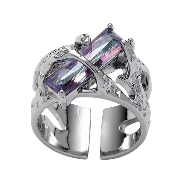 Fiudx Anillo Geométrico, Banda de Aleación Ajustable, Detalle de Piedra Preciosa Oscura, Diseño Retro de Espinas, Accesorio Unisex, para Uso Diario, Estilo Cómodo, Talla 1,6-2,0 Cm
