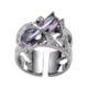 thumbnail image 1 of Fiudx Anillo Geométrico, Banda de Aleación Ajustable, Detalle de Piedra Preciosa Oscura, Diseño Retro de Espinas, Accesorio Unisex, para Uso Diario, Estilo Cómodo, Talla 1,6-2,0 Cm, 1 of 2