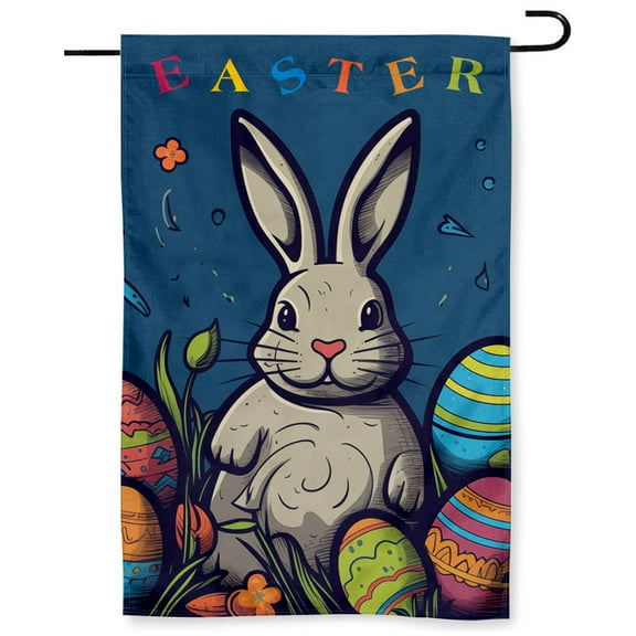 Cayyon Easter Flags 12 x 18 Double Sided, (Happy Easter Garden Flag) Easter Flag with Bunny for Outside Vertical Holiday Yard Décor