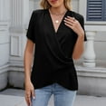 thumbnail image 2 of JGGSPWM Summer Cross Wrap Tops for Women Deep V Neck Short Sleeve Casual Slim Fit Ruched T Shirts Black 2XL, 2 of 8