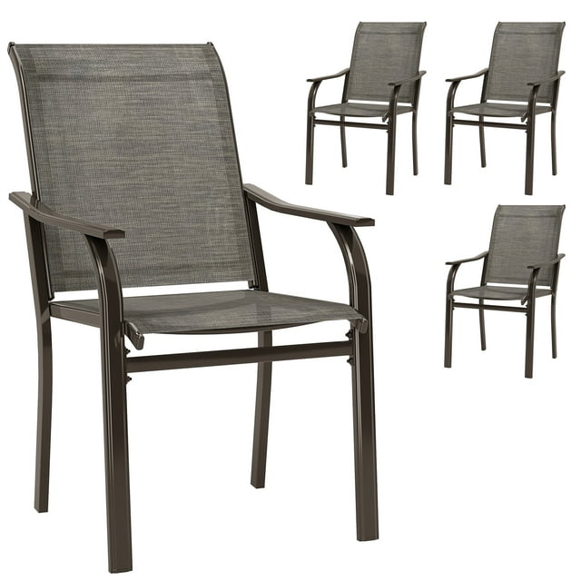 Outsunny Ensemble de 4 Chaises de Patio avec Accoudoirs et Dossier Haut, Brun