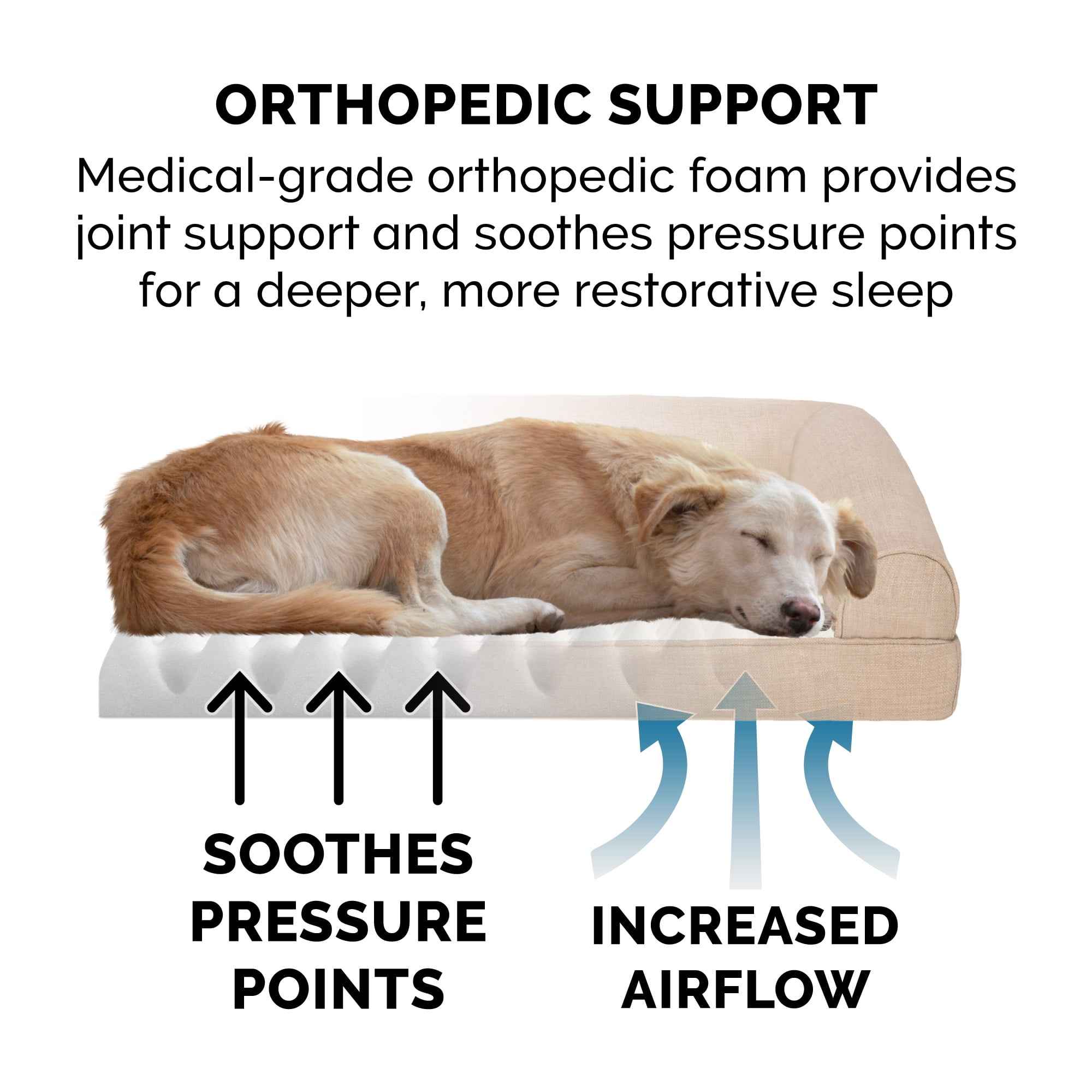 FurHaven Plush & Performance Linen Orthopedic Sofa Pet Bed for Dogs & Cats - Flax, Jumbo