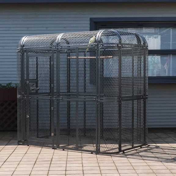 Walnest 77in Extra Large Bird Cage,Heavy Duty Bird Aviary with 2 Feeding Bowls& Feedable Door for Parrot Eagle Pigeon Hornbill(Silver&Grid)