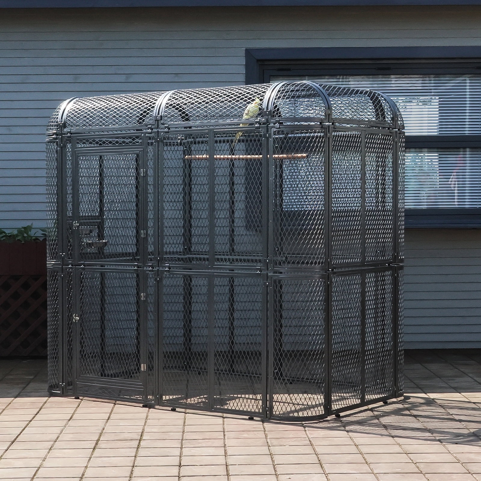 Walnest 77in Extra Large Bird Cage,Heavy Duty Bird Aviary with 2 Feeding Bowls& Feedable Door for Parrot Eagle Pigeon Hornbill(Silver&Grid)