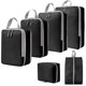 thumbnail image 1 of 6 cubos de compresión para equipaje, bolsas de aseo transpirables, equipaje de viaje negro, 1 of 9