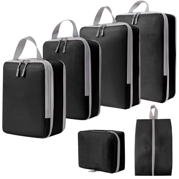 6 cubos de compresión para equipaje, bolsas de aseo transpirables, equipaje de viaje negro